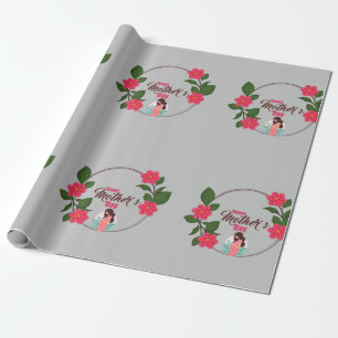 Happy Mothers Day With Love And Flowers Colourful Wrapping Paper