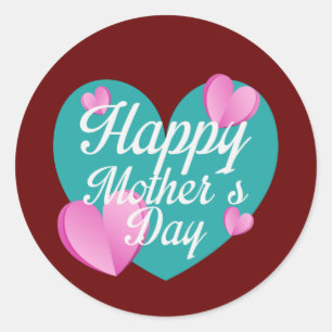 Happy Mothers Day With Love And Hearts   Classic Round Sticker