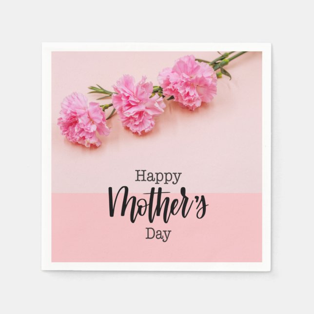 Happy Mother's Day with Pink Carnation Flower  Napkin (Front)