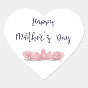 Happy-Mothers-Day-with-pink-Flowers Heart Sticker