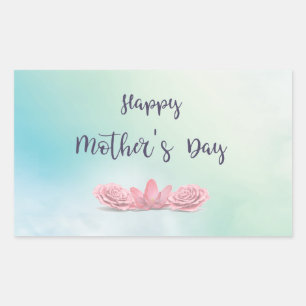 Happy-Mothers-Day-with-pink-Flowers Rectangular Sticker