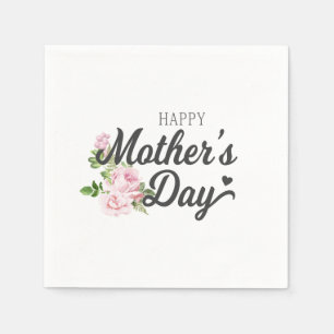 Happy Mother's Day with Pink Roses Paper Napkin