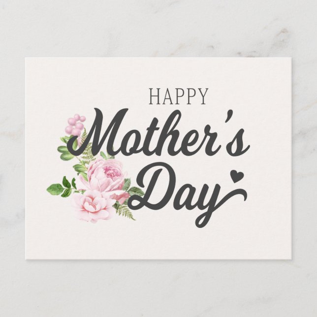 Happy Mother's Day with Pink Roses | Postcard (Front)