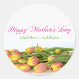 Happy Mother's Day with Yellow and Orange Tulips Classic Round Sticker