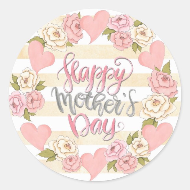 Happy Mothers Day Wreath Classic Round Sticker (Front)