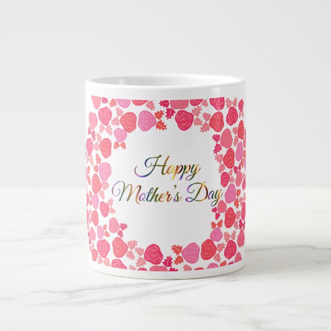 Happy Mothers Day Wreath  Large Coffee Mug (Front)