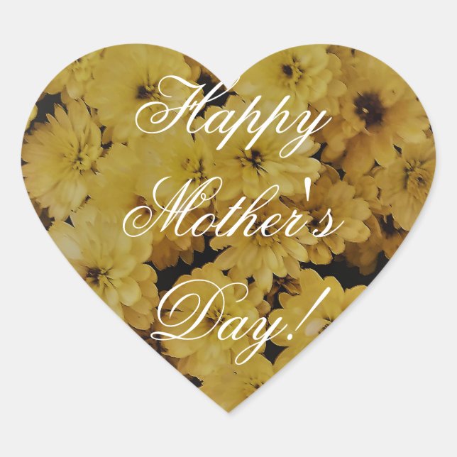 Happy Mother's Day Yellow Daisy Flowers Floral Heart Sticker (Front)