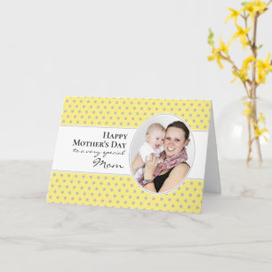 Happy Mothers Day Yellow Grey Polka Dot Photo Card
