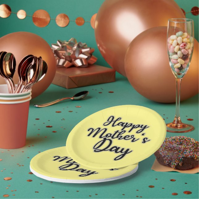 Happy Mothers Day  Yellow Paper Plate (Multi)
