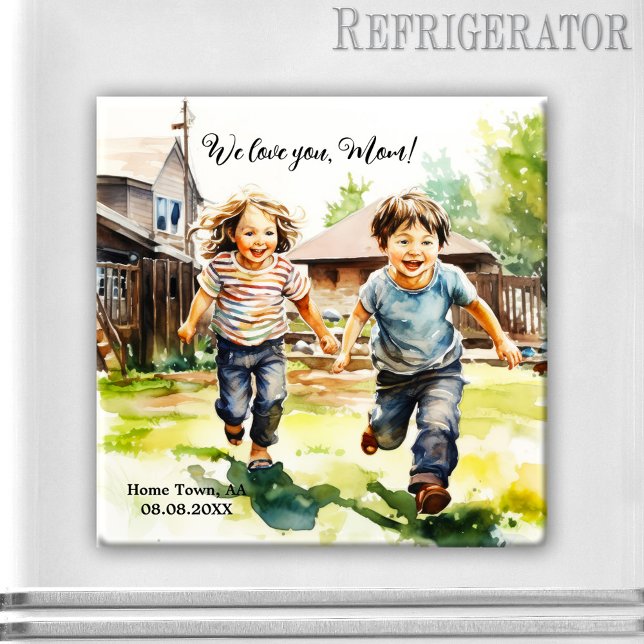 Happy Mother's Day Your Photo Magnet (We love you Mom Mother's Day photo magnet - keepsake birthday gift - grandma - watercolor)