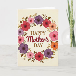 Happy Mothers Floral Wreath Card