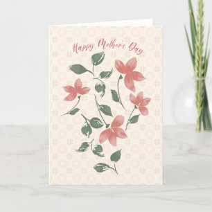Happy Mothers Soft Red Flowers and Geometric Thank You Card