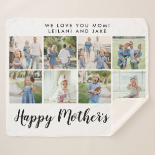 Happy Mother's Whtie Photo Collage Sherpa Blanket
