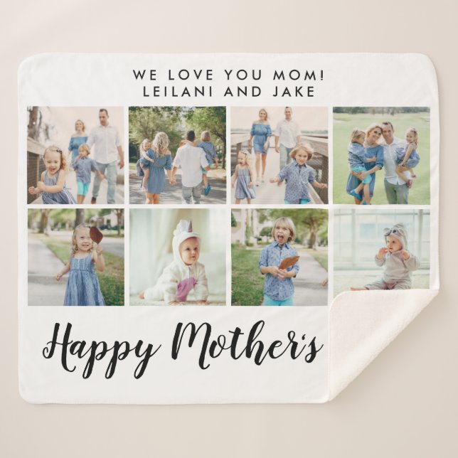 Happy Mother's Whtie Photo Collage Sherpa Blanket (Front (Horizontal))