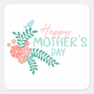 Happy mother'sday cute floral spring bird square sticker