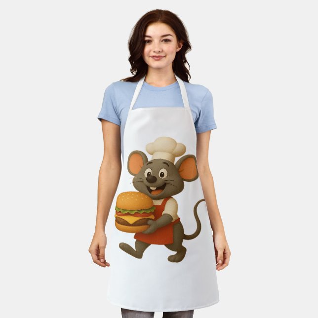 Happy Mouse Chef with Big Cheese – Kitchen Apron (Worn)