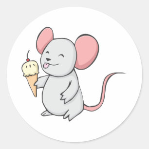 Happy Mouse Eating Ice Cream Classic Round Sticker
