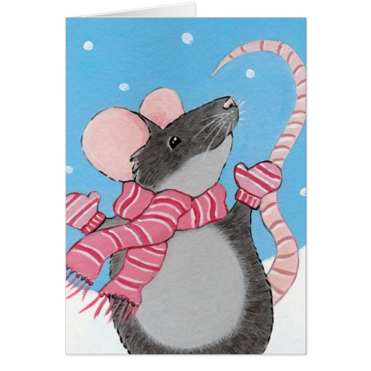 Happy Mouse in Snow Christmas Card