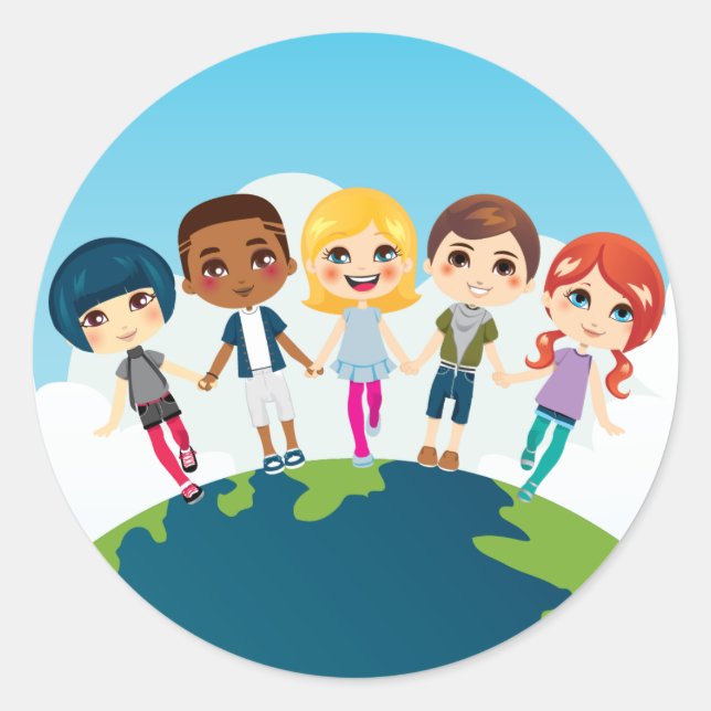 Happy Multi-ethnic Children Classic Round Sticker (Front)