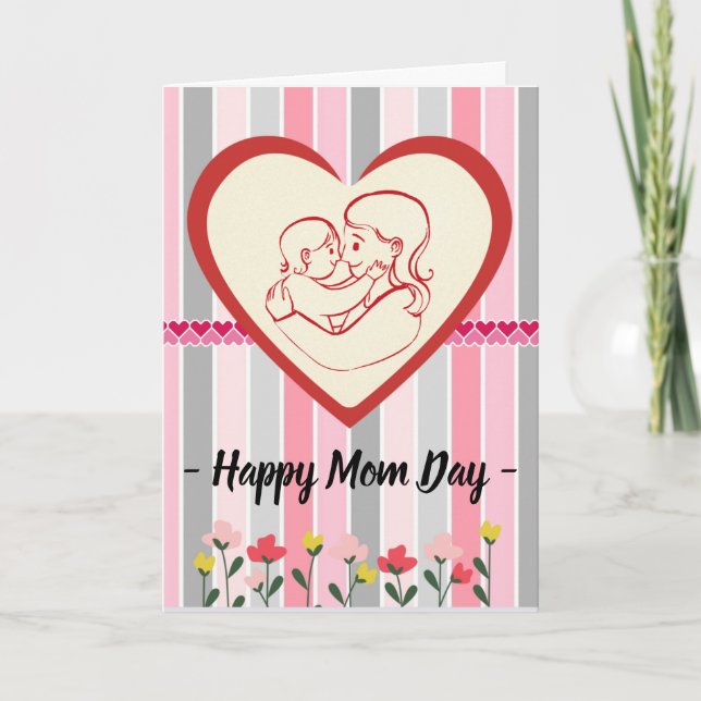 Happy Mum Day Mother's Day with Stripes Flowers Ca Card (Front)