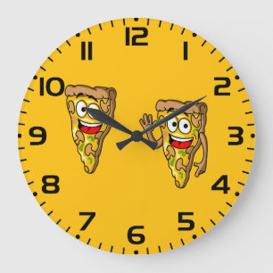 Happy Mushroom Pizza Slices Large Clock