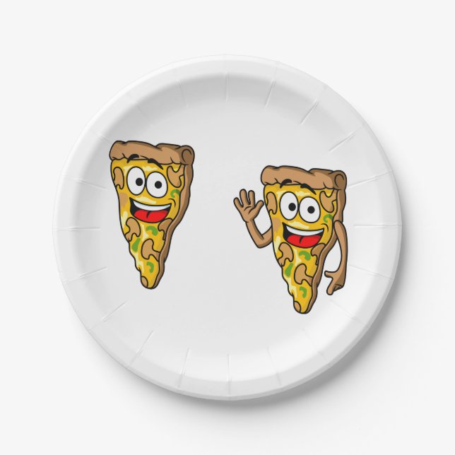 Happy Mushroom Pizza Slices Paper Plate (Front)