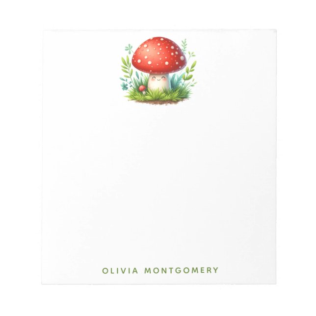 Happy Mushroom Redcap Illustration Custom Name Notepad (Front)