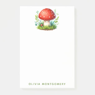 Happy Mushroom Redcap Illustration Custom Name Post-it Notes