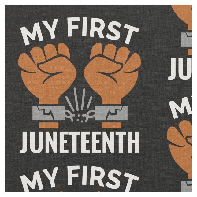 happy my first juneteenth white fabric (Close Up)