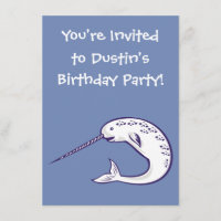 Happy Narwhal Birthday Party Invitation