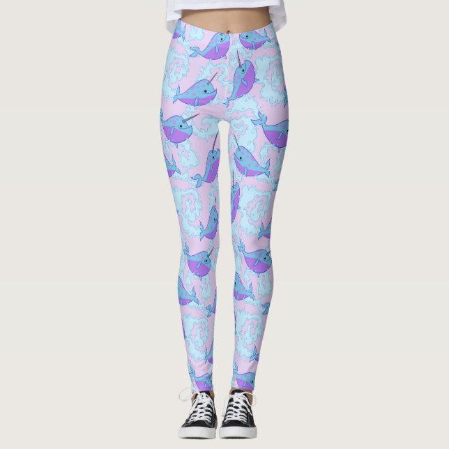 Happy Narwhal Pattern Leggings (Front)
