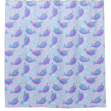 Happy Narwhal Pattern Shower Curtain