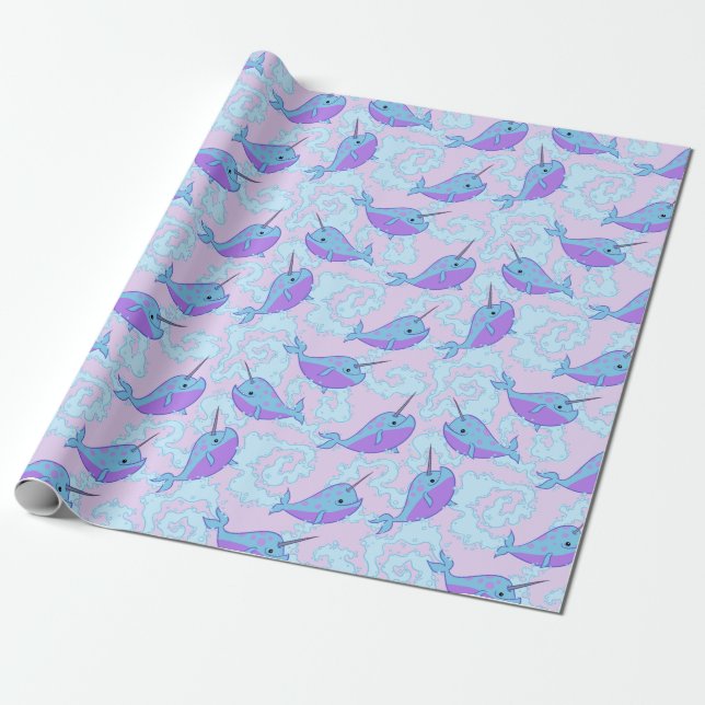 Happy Narwhal Pattern Wrapping Paper (Unrolled)