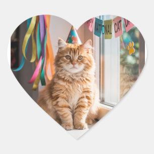 Happy National Cat Day Celebration! Heart Sticker