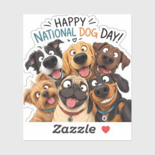 Happy National Dog Day Sticker Cute Cartoon Dog