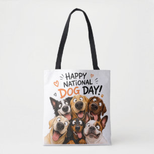 Happy National Dog Day Tote Bag   Cute Funny Puppy