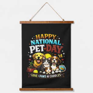 Happy National Pet Day Cute & Funny Animal Lover Hanging Tapestry