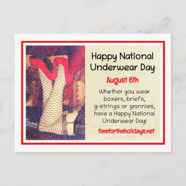 Happy National Underwear Day, August 6th Postcard (Front)