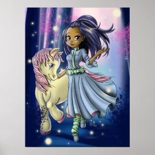 Happy Native American Girl and Pony Poster