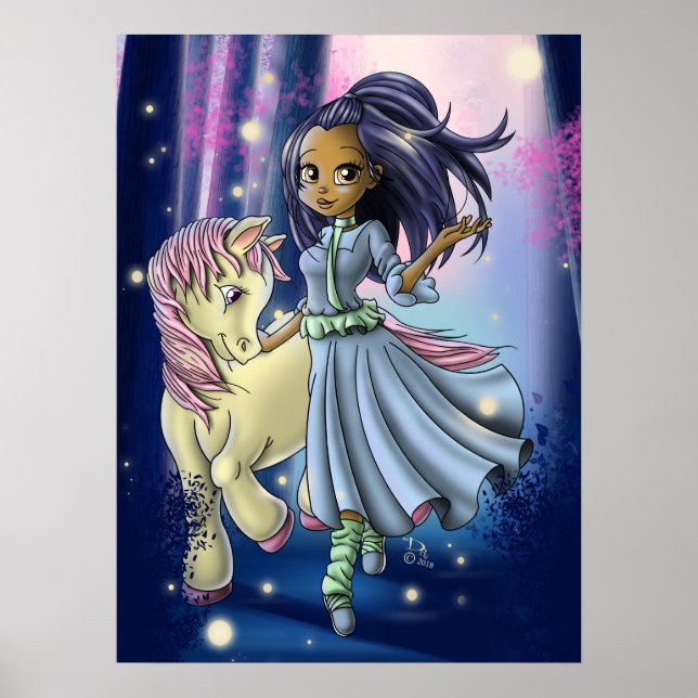 Happy Native American Girl and Pony Poster (Front)