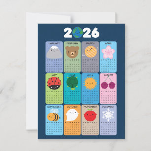 Happy Nature Kawaii 2026 Calendar Postcard