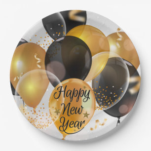 Happy New Balloons Paper Plate