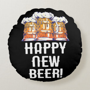 HAPPY NEW BEER! New Year's Eve Party Drinking Round Cushion