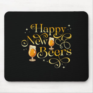 Happy New Beers Funny New Years Eve Holiday Mouse Mat