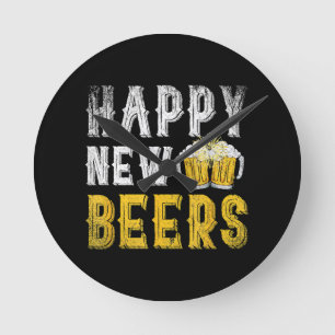 Happy New Beers Party Round Clock