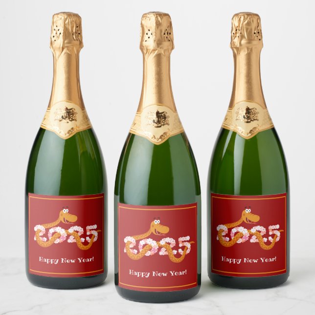 Happy New Chinese Lunar Year Snake 2025 Sparkling Wine Label (Bottles)