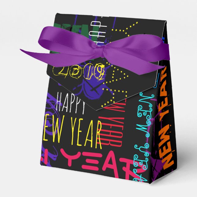 Happy New custom Year Pop Colours Favour Tent Box (Front Side)