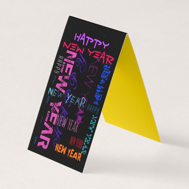 Happy New custom Year Pop Colours folded tent C Business Card (Front)