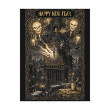 "HAPPY NEW FEAR" Gothic Clock Tower New Year 