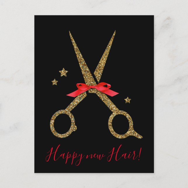 Happy new Hair! - Golden glitter Hair Stylist card (Front)